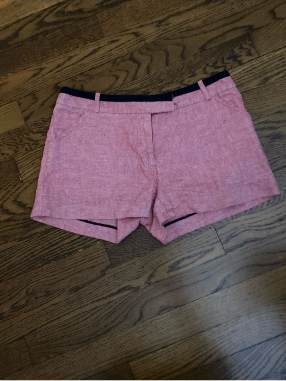 Tory Burch Pink Linen-Blend Women's Shorts with Navy Trim